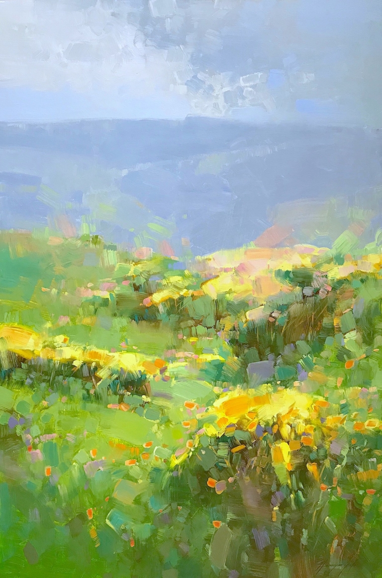 Flowers Valley, Original oil Painting, Handmade artwork, One of a Kind           